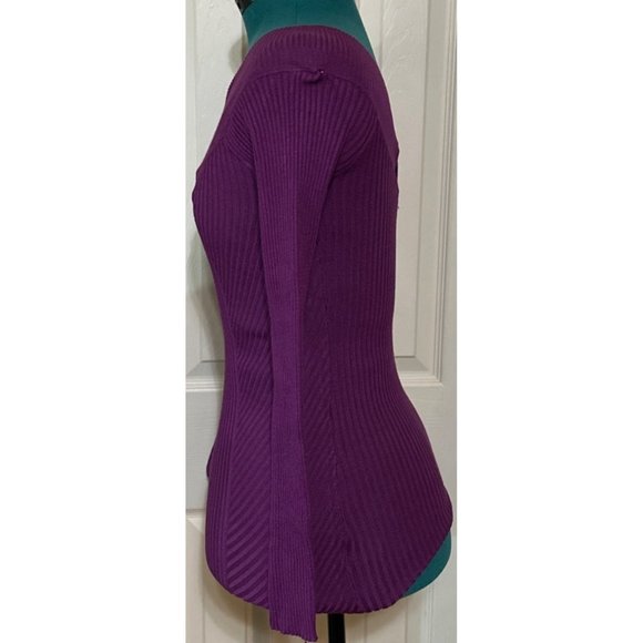 Candie's Purple Portrait Neckline Stretch Sweater Rayon Blend Junior Size M NWT - Picture 3 of 16